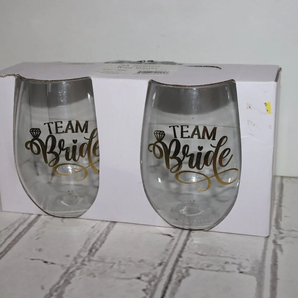 🥂 Team Bride Stemless Wine Glasses · Plastic · NWT